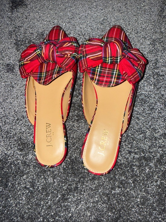 J. Crew Shoes - J. Crew Red Plaid Knotted Slide Mules